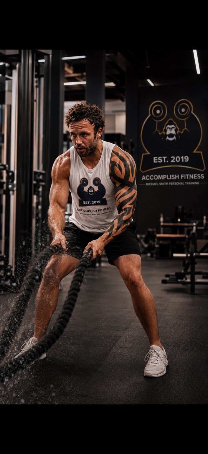 Michael training with battle ropes